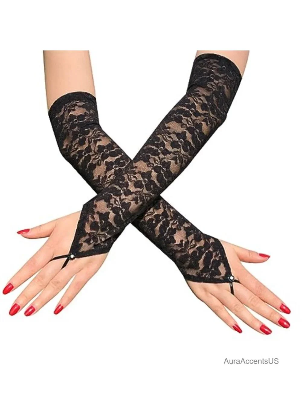 Fingerless Lace Arm Warmers with Finger Loop - Y2K Gothic Style